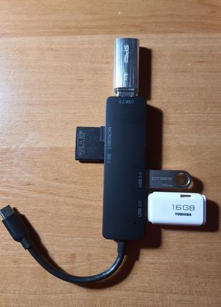 Otg USB-C 3.0 HUB хаб перехідник, кардрідер для MacBook, камер...