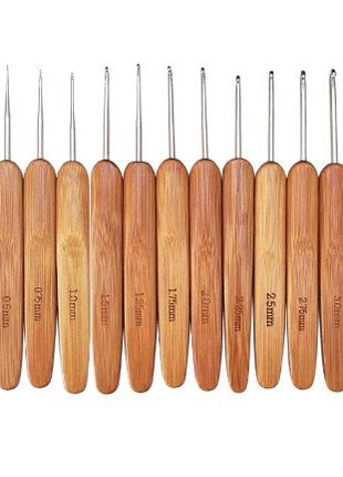 Набор крючков для вязания с бамбуковой ручкой 0.5-3 мм