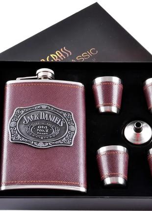Подарочный набор 6в1 "Jack Daniels" - фляга с набойкой, 4 рюмк...