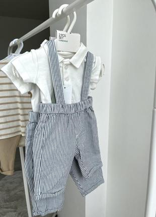 Комплект бодик и брюки на бретелях h&m для новорожденных