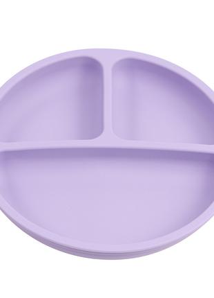 Тарелка круглая силиконовая секционная на присоске Фиолетовая ...