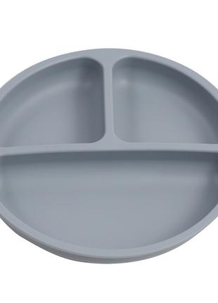 Тарелка круглая силиконовая секционная на присоске Серая TSQ0-Y18