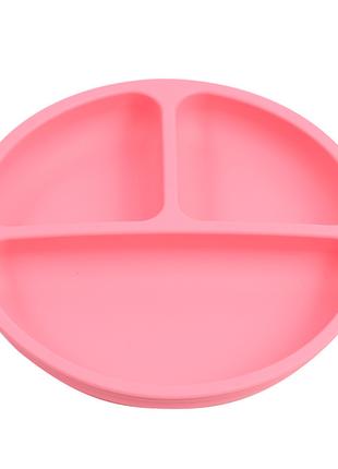 Тарелка круглая силиконовая секционная на присоске Розовая TSQ...