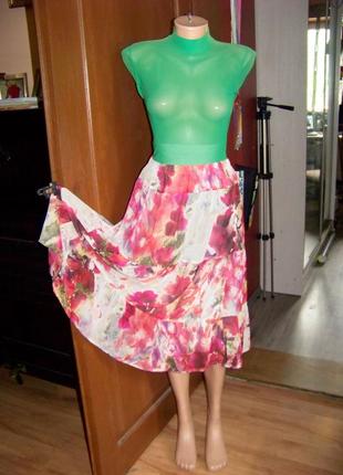 Пышная летящая цветочная шелковая летняя юбка на подкладке l-х...