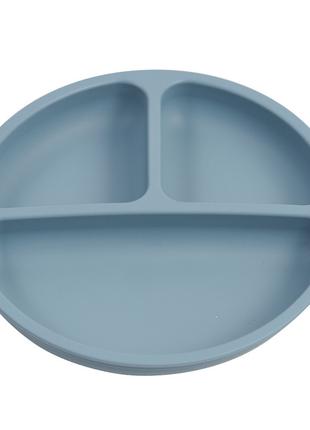 Тарелка круглая силиконовая секционная на присоске Серо-голуба...