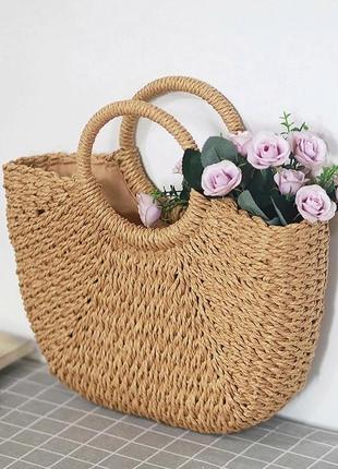 Женская сумка соломенная плетеная летняя бежевая