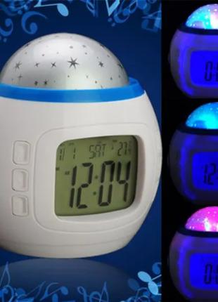 Электронные часы-проектор звездного неба, ночник 1038 светильник