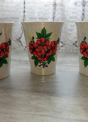 Набір фарфорових склянок з малюнком "Квіти", 6 штук
