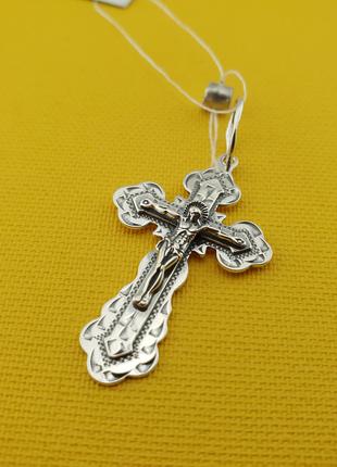 Ажурный серебряный крестик. Православный кулон крест из серебр...