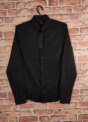 Рубашка черная классическая new look man slim fit easy iron