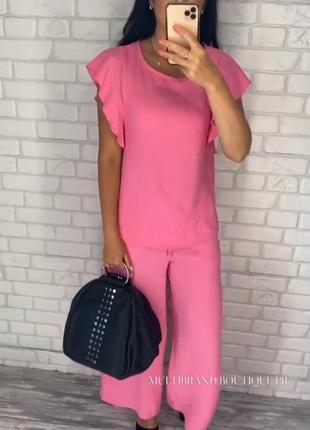 Женский костюм брючный s розовый барби стиль piazza italia
