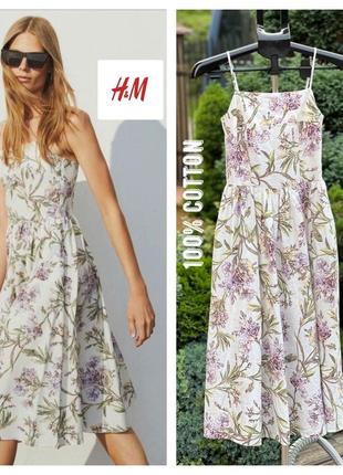 H&amp;m легкое стильное платье платье 100% хлопок миди цветочн...