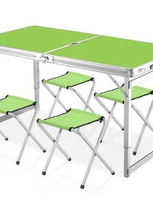 Раскладной стол чемодан Усиленный для пикника со стульями зеленый