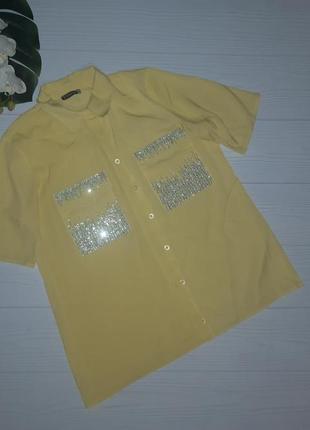 Желтая рубашка со стразами р.м