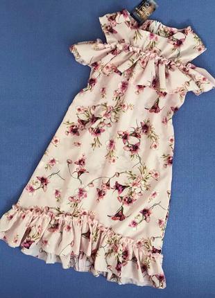 Детское платье бьянка розовое цветочное, софт, размер 140,146,...