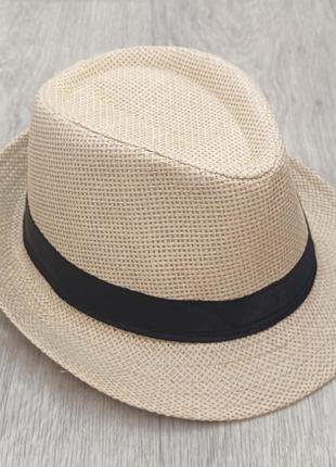 Летняя соломенная шляпа трилби беж 56-58р (957)