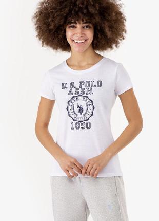 Белая женская коттоновая футболка us polo assn с лого