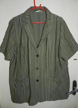 Блузка,лёгкий-жакет с карманами и коротким рукавом,хаки,большо...
