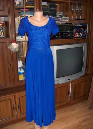 Нарядное пышное шикарное синее платье с кружевом турция мл