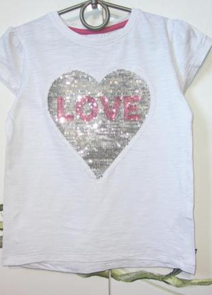 Красива святкова футболка з паєтками біла з серцем yd для дівч...