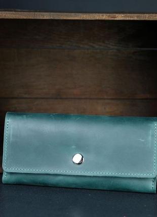 Кожаный кошелек на 12 карт винтажная кожа цвет зелёный
