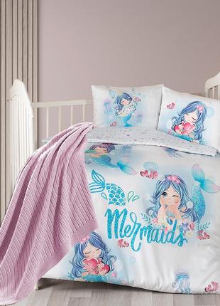 Детское постельное белье First Choice Mermaid с пледом бамбук