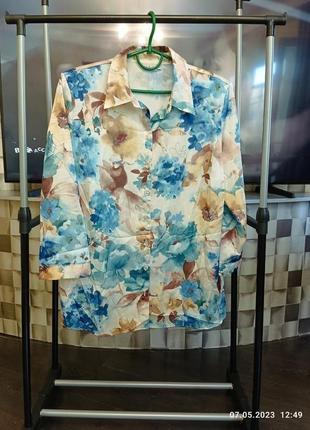 Женская сатиновая весенне-летняя рубашка в акварельный принт