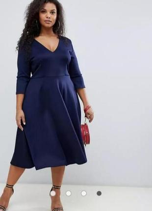 Женское платье миди тёмно-синего цвета большой размер