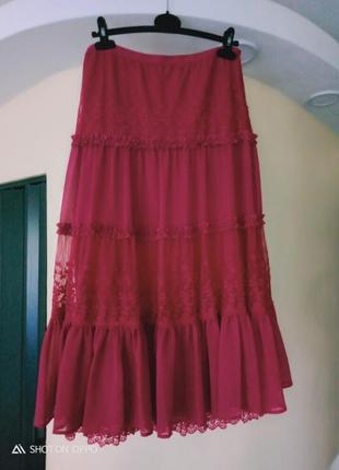 Длинная летняя юбка цвета сангрии,44-46 размер