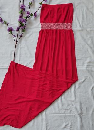 Красное летнее платье в пол без бретелек ocean club s