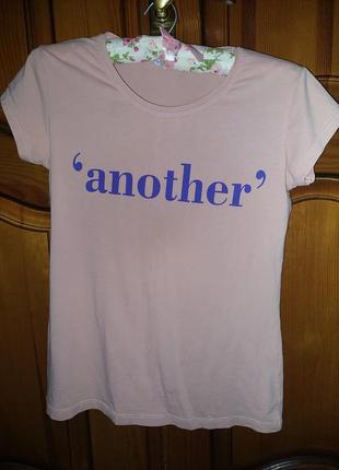 Стильная футболка базовая розовая принт "another"