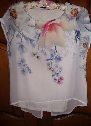 Шикарная блузка туника с шелковым верхом в цветы