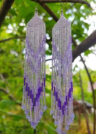 Довгі лавандові фіолетові бузкові сережки сережки бісер, ручна...