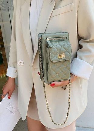 Женская мини сумочка клатч с цепочкой стегана, маленькая сумка...