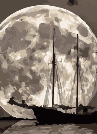 Картина за номерами strateg преміум корабель на фоні місяця ро...