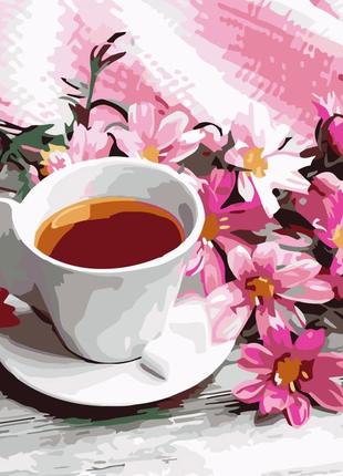 Картина за номерами strateg преміум чашка чаю з квітами розмір...