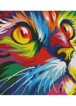 Алмазная картина strateg премиум поп-арт цветной кот размером ...