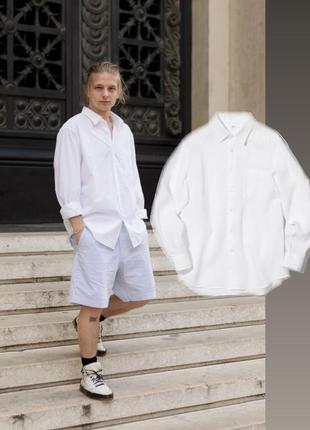 Рубашка лен белая premium uniqlo
