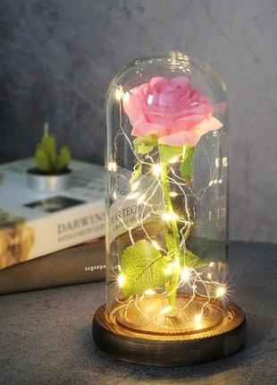 Роза в колбе под стеклянным куполом Oxa розовая с подсветкой 1...