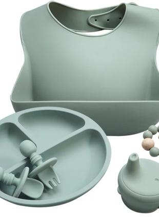 Детский силиконовый набор посуды из 6 предметов (тарелка секци...