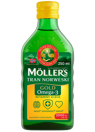 Мюллер moller's gold norwegian tran, аромат лимона, 250 мл