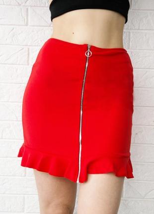 Красная мини-юбка с молнией спереди new look