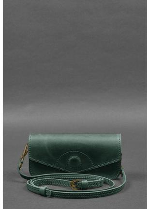 Шкіряна сумка-футляр для окулярів (мінісумка) зелений Crazy Horse