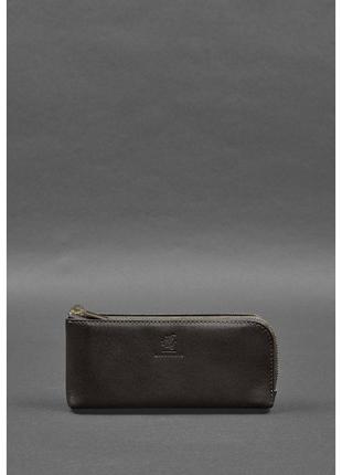 Кожаное портмоне-купюрник на молнии 14.0 темно-коричневое GG