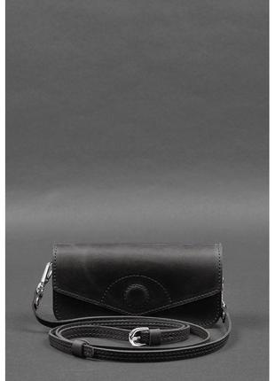 Кожаная сумка-футляр для очков (мини-сумка) черный Crazy Horse