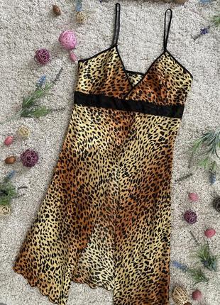 Сатиновая ночная рубашка у леопардовый принт no18