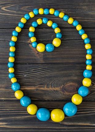 Украинские украшения набор Бусы и браслет ABC (голубой с желтым)