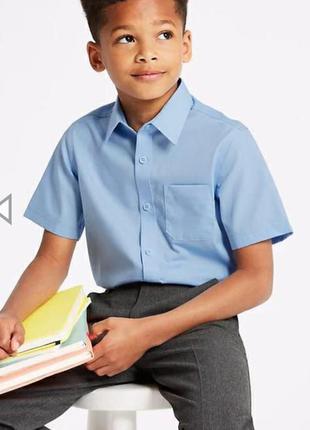 Школьная голубая рубашка на коротком рукаве на мальчика 11-12 ...