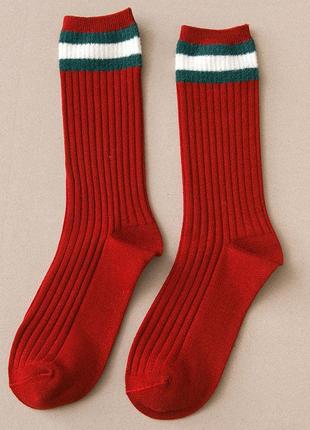 Червоні шкарпетки у рубчик сангрія зі смужками мохнатими висок...