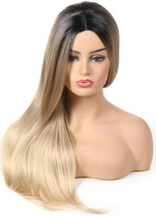 Женский градиентный золотой длинный парик с прямыми волосами, ...